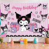 (7 Day Delivery) Sanrio Purple Kuromi Cartoon Stripe Happy Birthday Backdrop